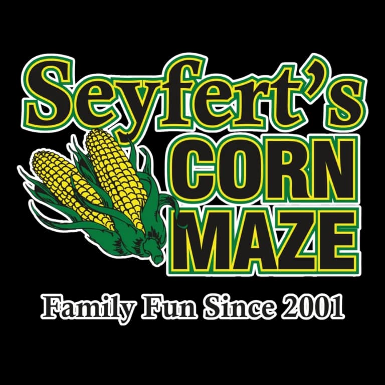Logo for Seyfert's Corn Maze featuring corn illustrations and the tagline "Family Fun Since 2001."