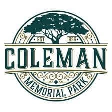 Logo for Coleman Memorial Park, established in 1936, featuring an ornate design and a tree silhouette.