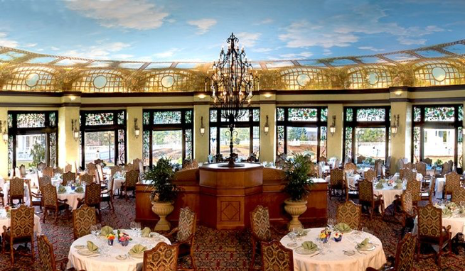 Circular Dining Room at Hotel Hershey, ceiling painted like sky