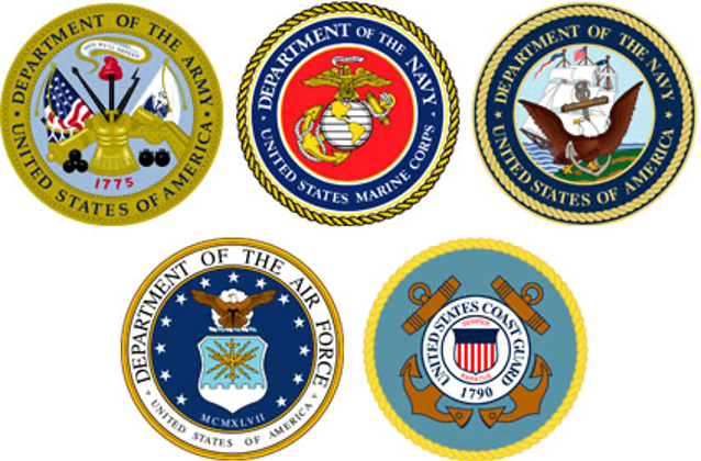 illustration of patches from various branches of U.S. Military
