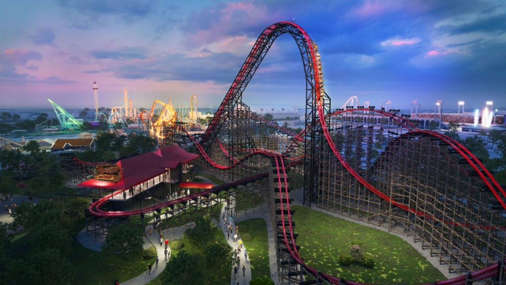 Sweeping view of the Wildcat's Revenge Roller Coaster at Hersheypark, just minutes from Annville Inn B&B.