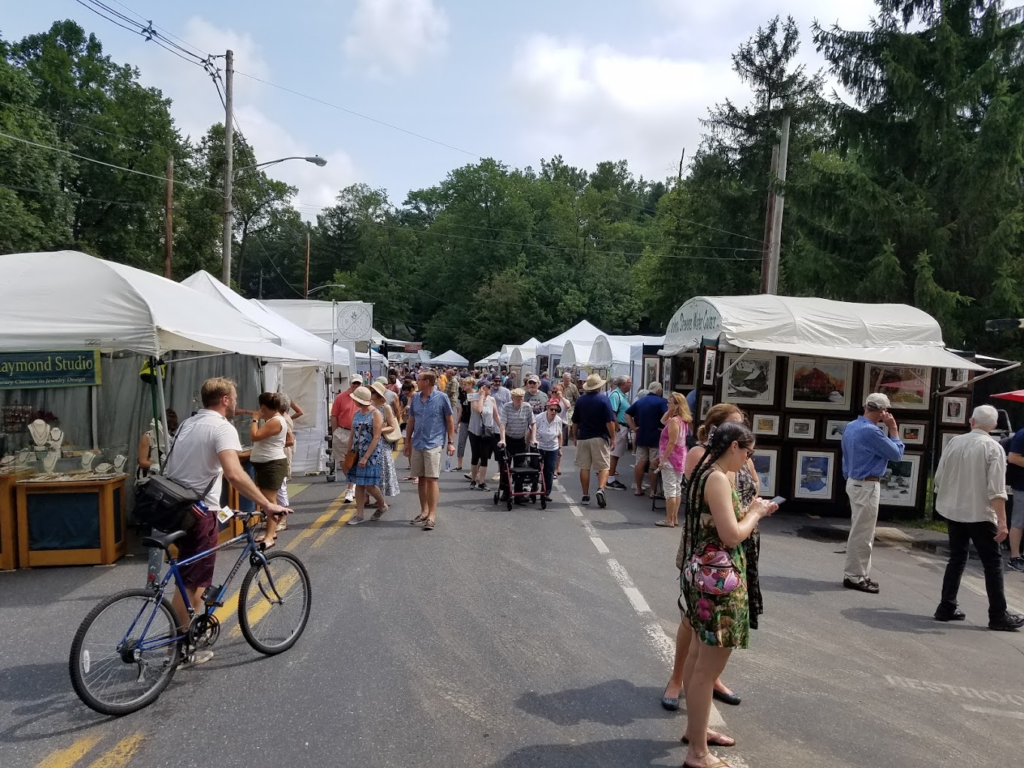 Scene from the Gretna Outdoor Art Show, which draws people from around the country. The Mt. Gretna Near Hershey event features hundreds of artists.