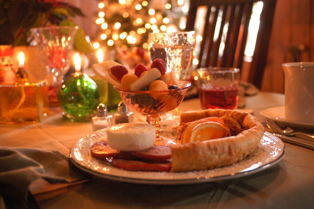 Elegant Christmas breakfast.