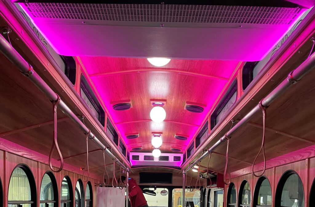 Photo of the colored lights in the Yokl Trolley