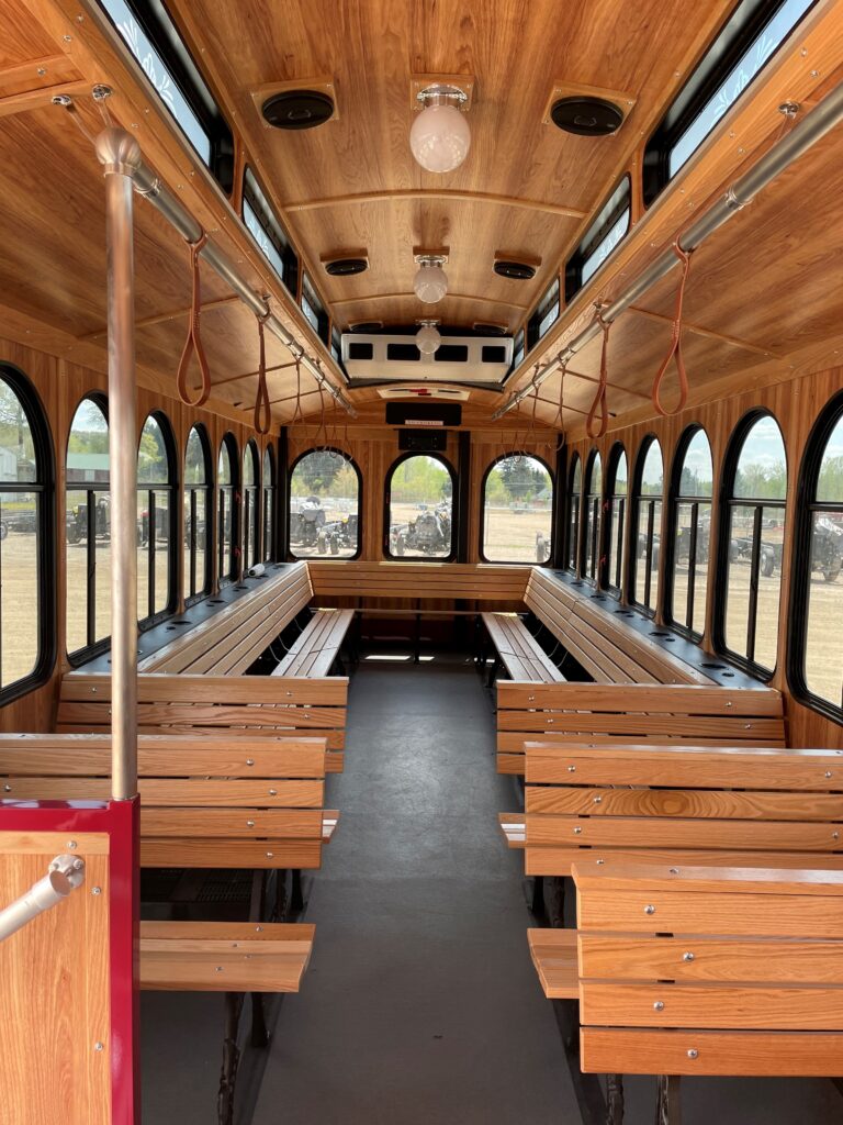 Photo of the interior of the new transportation trolley