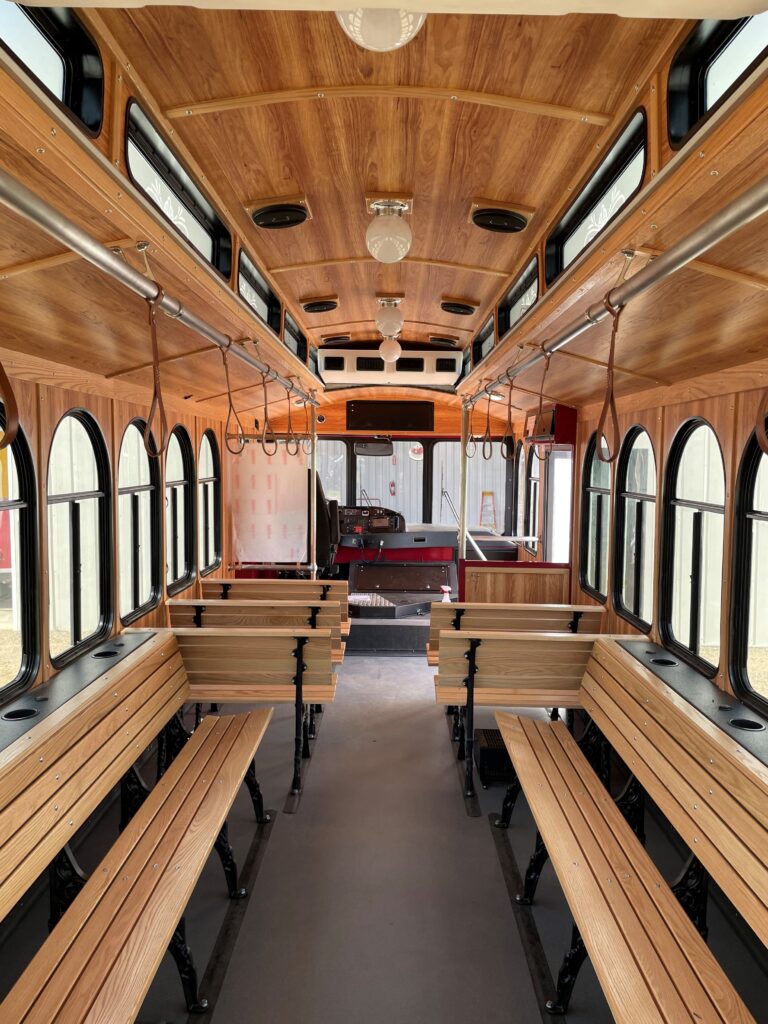 Photo of the interior of the Yokl Trolley