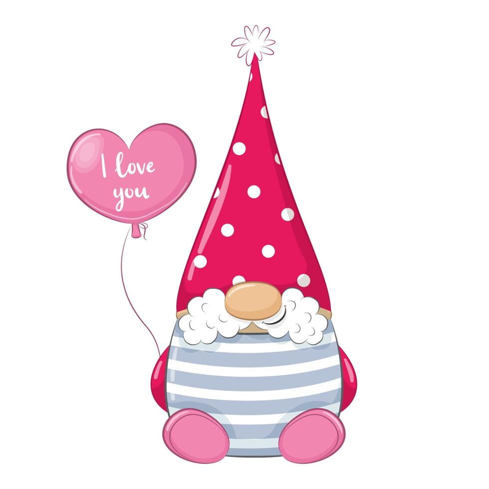 Image of a pink gnome with a balloon that reads "I love you"