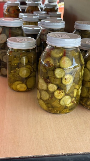 Pickles in a jar for sale at Weavers Produce.