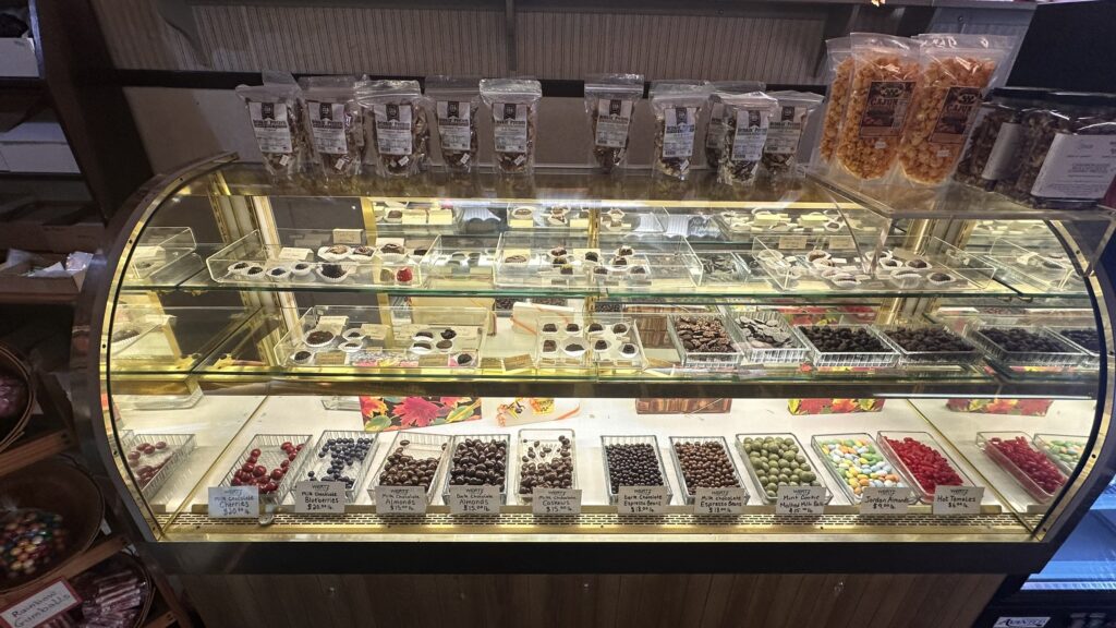 Candy in a display case at Wertz Candies.